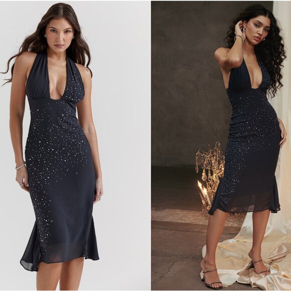 HOUSE OF CB 'Jovanna' Midnight Embellished Midi Dress NWOT - Picture 1 of 8